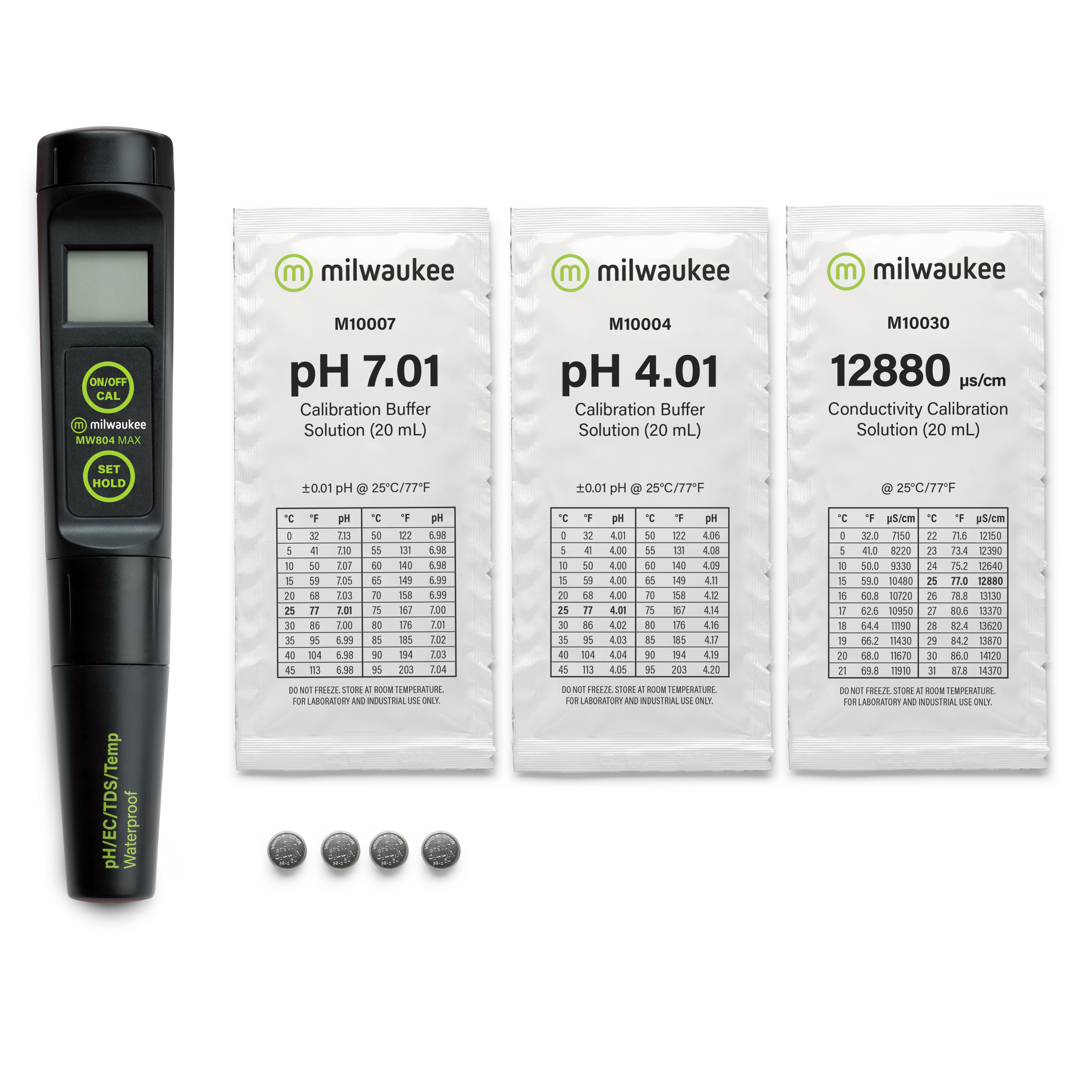 Milwaukee MW804 MAX Waterproof 4-in-1 pH / EC / TDS/Temp Tester with Replaceable Probe