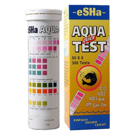 Esha - Aqua Quick test-50 teststrips zoetwater - Chloor,pH,GH,KH,Nitriet,Nitraat