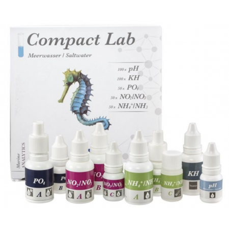 Tropic Marin Compact Lab Test Set bevat: pH, KH, PO4,NO2, NO3, NH3
